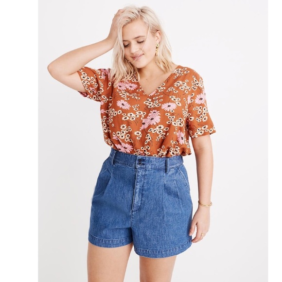 madewell denim pleated shorts